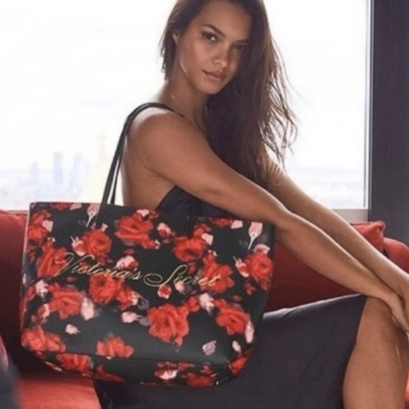 Victoria's Secret Black and Red Floral Tote - Picture 3 of 12
